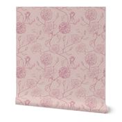Rosebud coquette trailing floral stripe vertical / cecil brunner rose / hand drawn vintage flowers / subtle floral wallpaper / classical rococo roses / climbing rose striped / blush pink mauve purple 