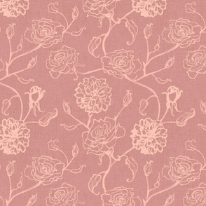 Rosebud trailing floral stripe vertical / cecil brunner rose / hand drawn vintage flowers / subtle floral wallpaper / classical rococo roses / climbing rose striped / mauve peach pink