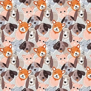 Tiny scale // Pet pawty time // gray background dogs and cats paper balloon animals party wallpaper