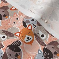 Tiny scale // Pet pawty time // flesh coral background dogs and cats paper balloon animals party wallpaper