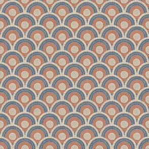 hand drawn scallops terracotta, blue ridge, cream and taupe  - medium scale