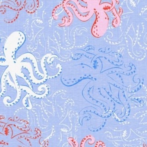 Tentacle Tango Tapestry - Octopus design in light ultramarine with texture
