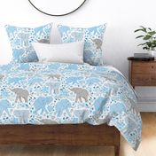 Energetic Elephants with Whimsical Wildflowers - baby blue, large 