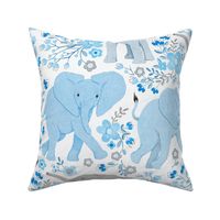 Energetic Elephants with Whimsical Wildflowers - baby blue, large 