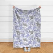 Energetic Elephants with Whimsical Wildflowers - periwinkle purple, large 