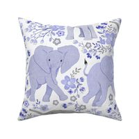 Energetic Elephants with Whimsical Wildflowers - periwinkle purple, large 