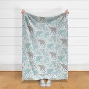 Energetic Elephants with Whimsical Wildflowers - duck egg blue, large 