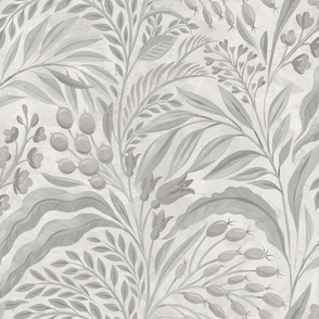 Mediterranean Mural Tempera Fresco Floral - Oyster Grays