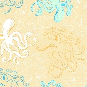 Tentacle Tango Tapestry - Octopus design in light Jonquil yellow with texture