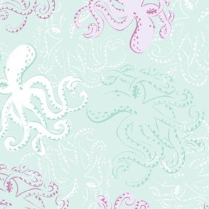 Tentacle Tango Tapestry - Octopus design in light sea green with texture