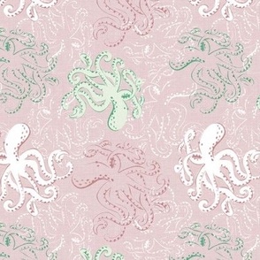 Tentacle Tango Tapestry - Octopus design in rustic pink with texture