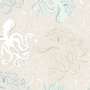 Tentacle Tango Tapestry - Octopus design in light Khaki background