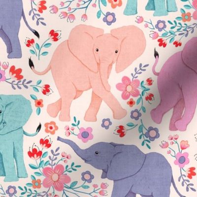 Energetic Elephants with Whimsical Wildflowers - medium 