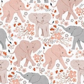 Energetic Elephants with Whimsical Wildflowers - warm earth tones, small 