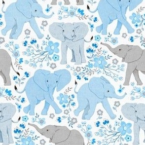 Energetic Elephants with Whimsical Wildflowers - baby blue, small 