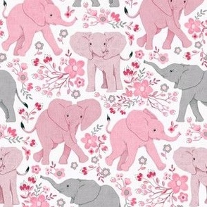 Energetic Elephants with Whimsical Wildflowers - dusty pink, small 