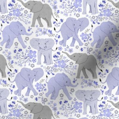 Energetic Elephants with Whimsical Wildflowers - periwinkle purple, small 