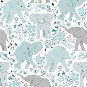 Energetic Elephants with Whimsical Wildflowers - duck egg blue, small 