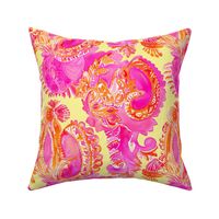 Preppy watercolor paisley in pink, orange and yellow