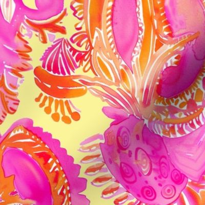 Preppy watercolor paisley in pink, orange and yellow