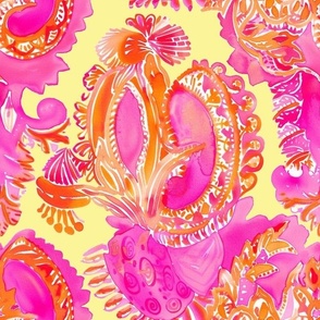 Preppy watercolor paisley in pink, orange and yellow