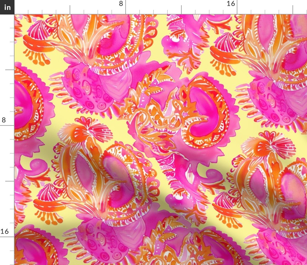 Preppy watercolor paisley in pink, orange and yellow