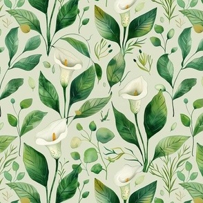 Botanical Calla Lily Floral Design with Greenery Pattern