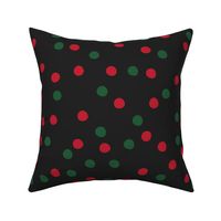 Festive Party Polka Dots Tossed in Red and Green on Black