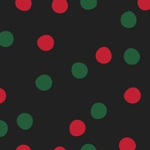 Festive Party Polka Dots Tossed in Red and Green on Black