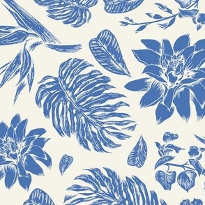 Tropical blue flowers block print