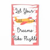 Let Your Dreams Take Flight Fly High Aviator Nursery Wall Hanging Airplane Coral