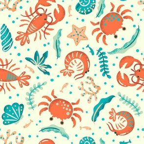 Crustacean Core - crabs, lobser and shrimp - turquoise