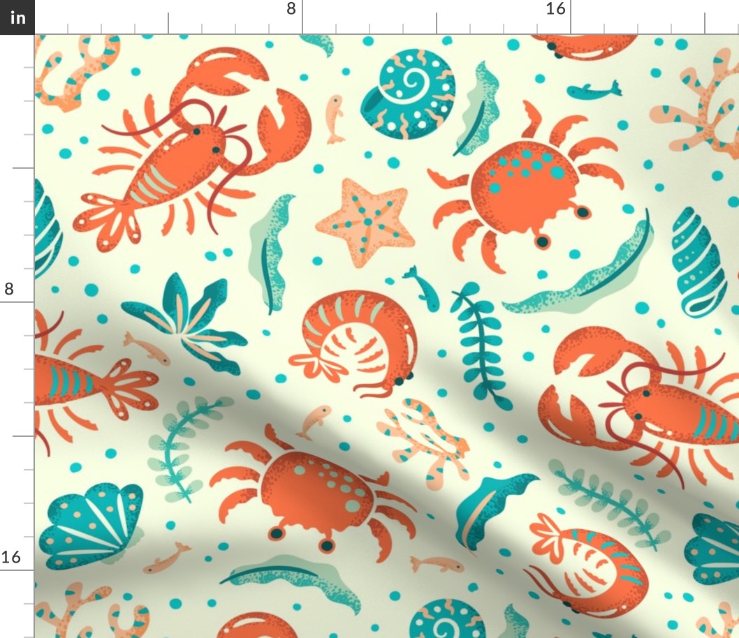 Crustacean Core - crabs, lobser and shrimp - turquoise