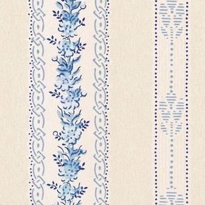 Delft blue floral stripes