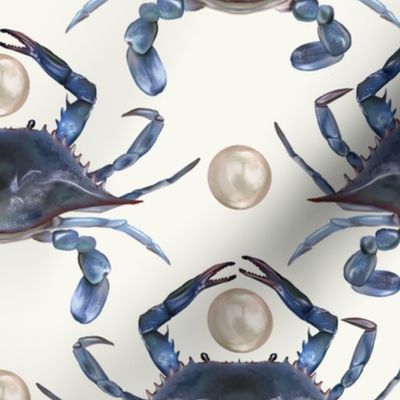 [Medium] Hand made Blue Crabs and pearl on cream