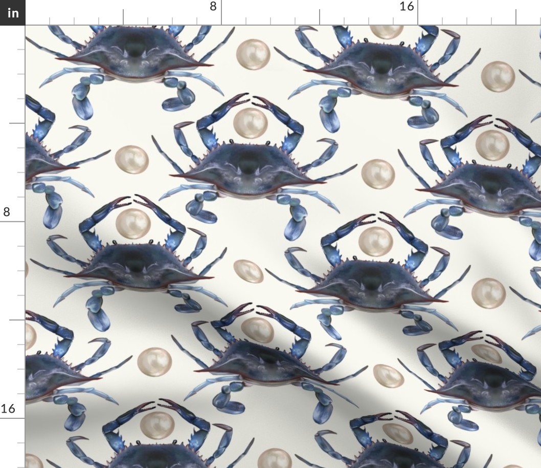 [Medium] Hand made Blue Crabs and pearl on cream