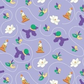 Neutral Grounds - Whimsical Mardi Gras designs on purple background