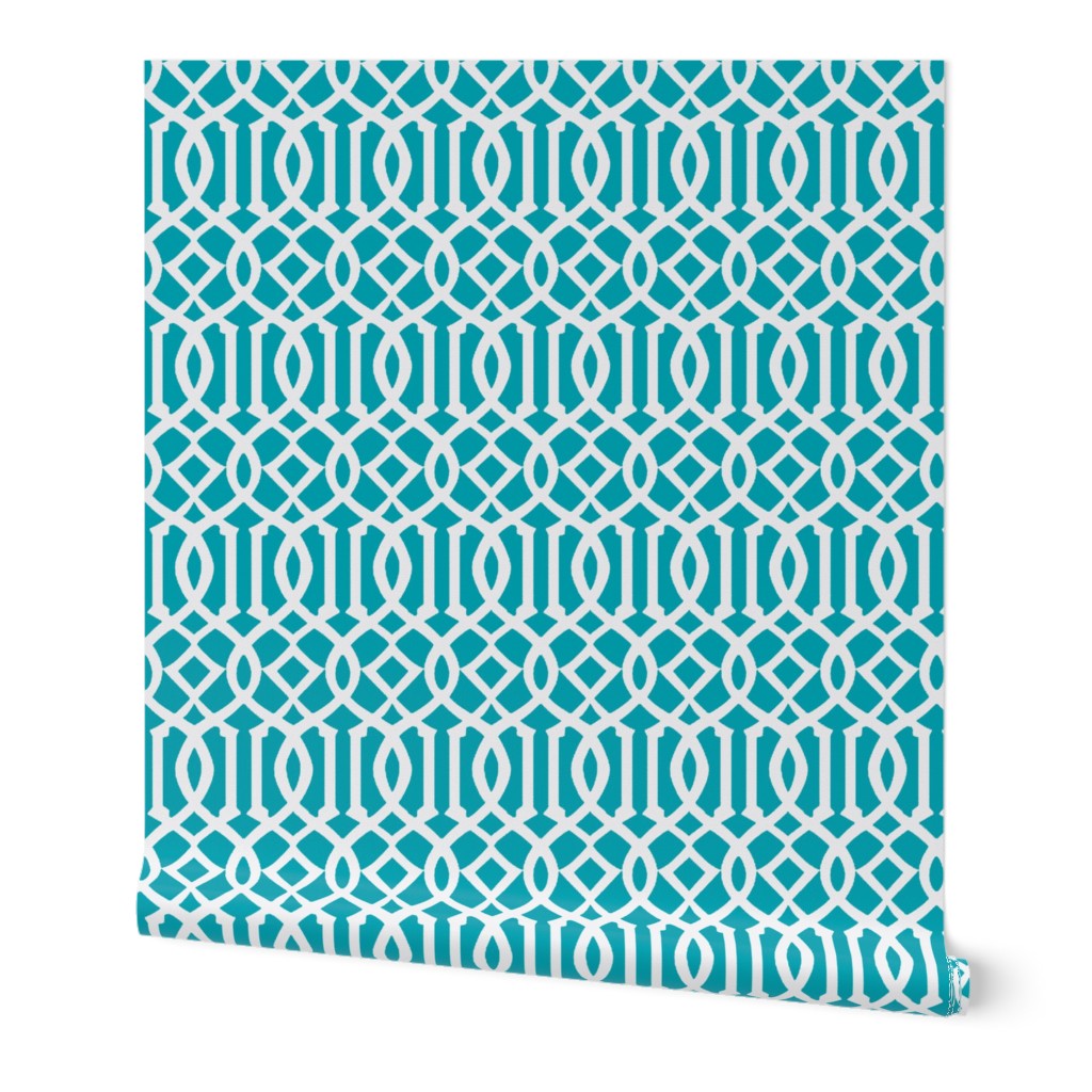 Imperial Trellis-Turquoise/White-Large