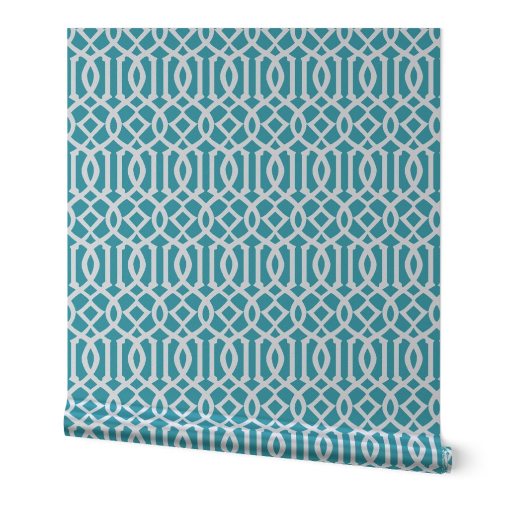 Imperial Trellis-Turquoise/White-Large