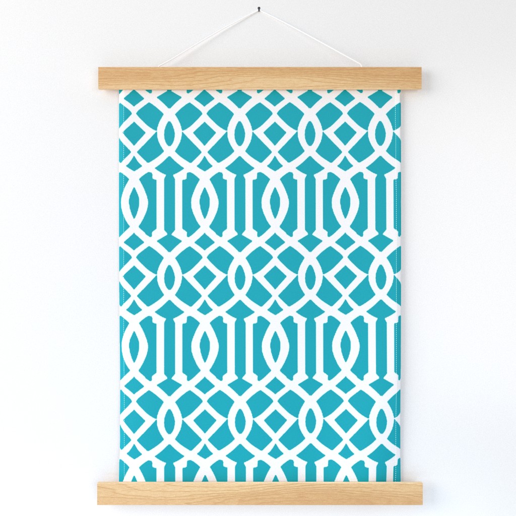 Imperial Trellis-Turquoise/White-Large