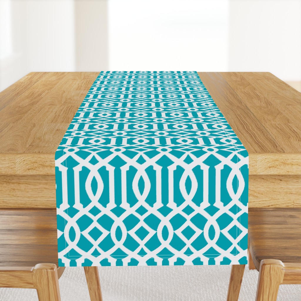 Imperial Trellis-Turquoise/White-Large