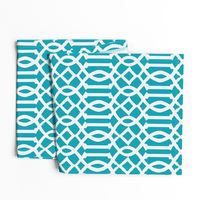 Imperial Trellis-Turquoise/White-Large