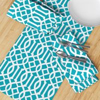 Imperial Trellis-Turquoise/White-Large