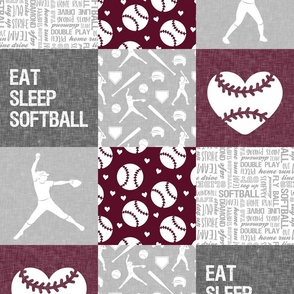 Eat Sleep Softball - Softball patchwork - heart softball - fast pitch wholecloth - maroon - LAD24