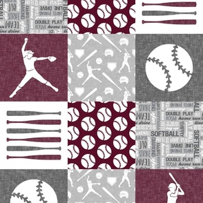 Softball patchwork - heart softball - fast pitch wholecloth - maroon - LAD24