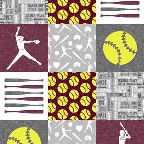 Softball patchwork - heart softball - fast pitch wholecloth - maroon/yellow - LAD24