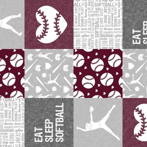 Eat Sleep Softball - Softball patchwork - heart softball - fast pitch wholecloth - maroon (90) - LAD24