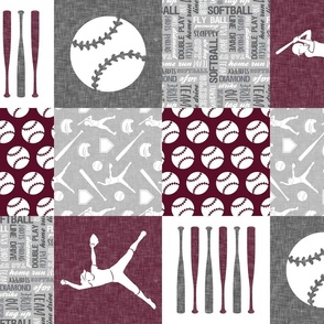 Softball patchwork - heart softball - fast pitch wholecloth - maroon (90) - LAD24
