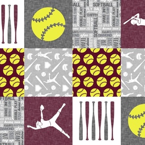 Softball patchwork - heart softball - fast pitch wholecloth - maroon/yellow (90) - LAD24