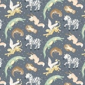 Mini // Watercolor Gouache Imagination Society // Constellation Animals // Sweet Dream Adventures // Stars Fox Alligator Cheetah Owl Zebra Unicorn Otter // Magical Kid // Starry Sky // Navy Peach Sage Lavender Yellow